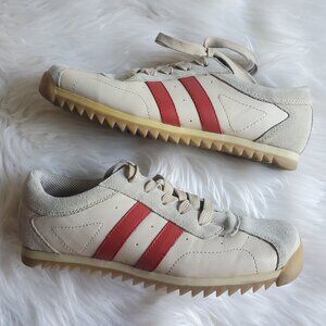 Steve Madden Spartann Suede/Leather Putty/Red Striped Lace Up Sneaker SZ 8.5